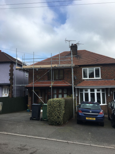 Scaffolding erected at the front of UK house in Nottingham | East Midlands