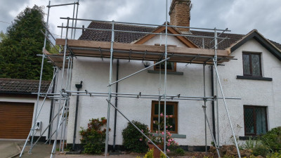 Scaffolding erected at the front of a large UK house in Nottingham | East Midlands