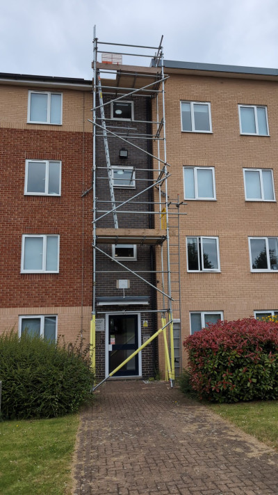 Scaffolding erected at the side of UK flats in Nottingham | East Midlands