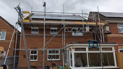 Scaffolding erected at the back of UK house over conservatory in Nottingham | East Midlands
