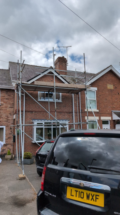 Scaffolding erected at the front of UK house in Nottingham | East Midlands