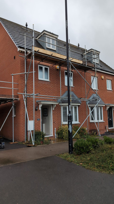 Scaffolding erected at the front of UK house in Nottingham | East Midlands