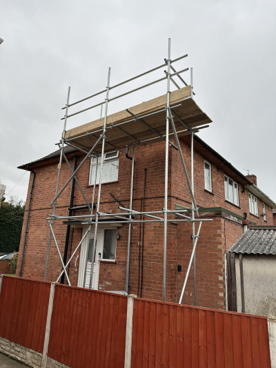 Scaffolding erected at the side of UK house in Nottingham | East Midlands