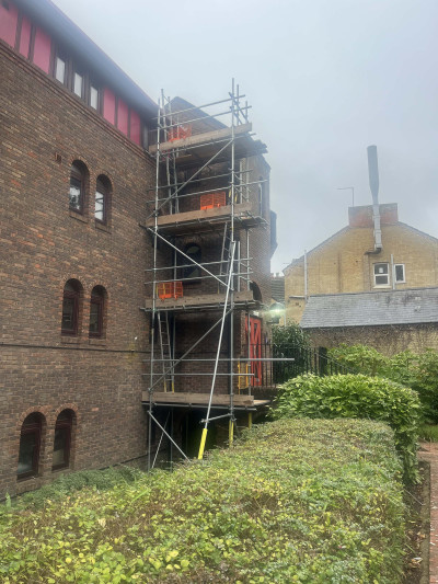Scaffolding erected at the side of UK flats in Nottingham | East Midlands