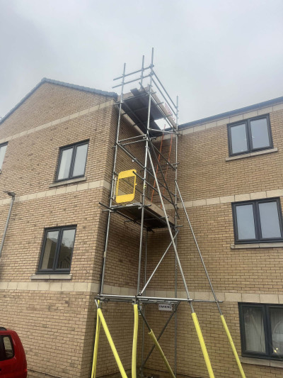 Scaffolding erected at the side of UK flats in Nottingham | East Midlands