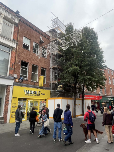 Scaffolding erected at the side of UK shops in Nottingham | East Midlands